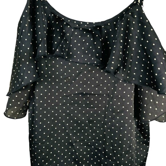 Victoria’s Secret Size Small Navy Polka Dot Top Flutter Off Shoulder Ruffle - Picture 3 of 5